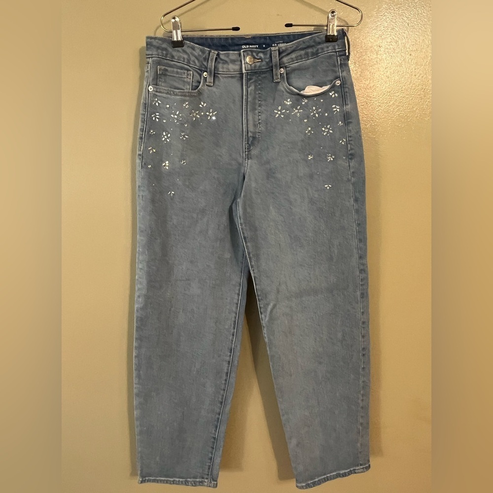 Old Navy OG Loose Baggy Women's Blue Embellished Jeans Size 8